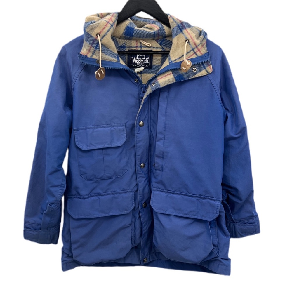 WOOLRICH Vintage Blue Soft Shell Plaid Flannel Lined Hooded Jacket Size Medium